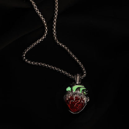 Simple Fashion Silver Pendant Chain Retro Personality Versatile Can Open Red Heart Luminous Single Men's Items