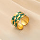 Fashion Simple Checkerboard Drip Oil Design Minority Stainless Steel Ring Original Versatile Women