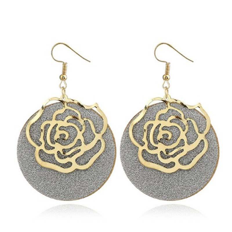 Rose Flower Frosted Earrings Ear Jewelry Alloy Double Layer Swing Creative Earrings