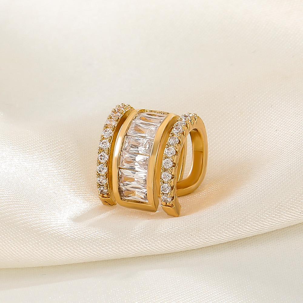Retro copper inlaid zircon ear clip without ear hole ins fashion niche design geometric C-shaped diamond ear bone clip