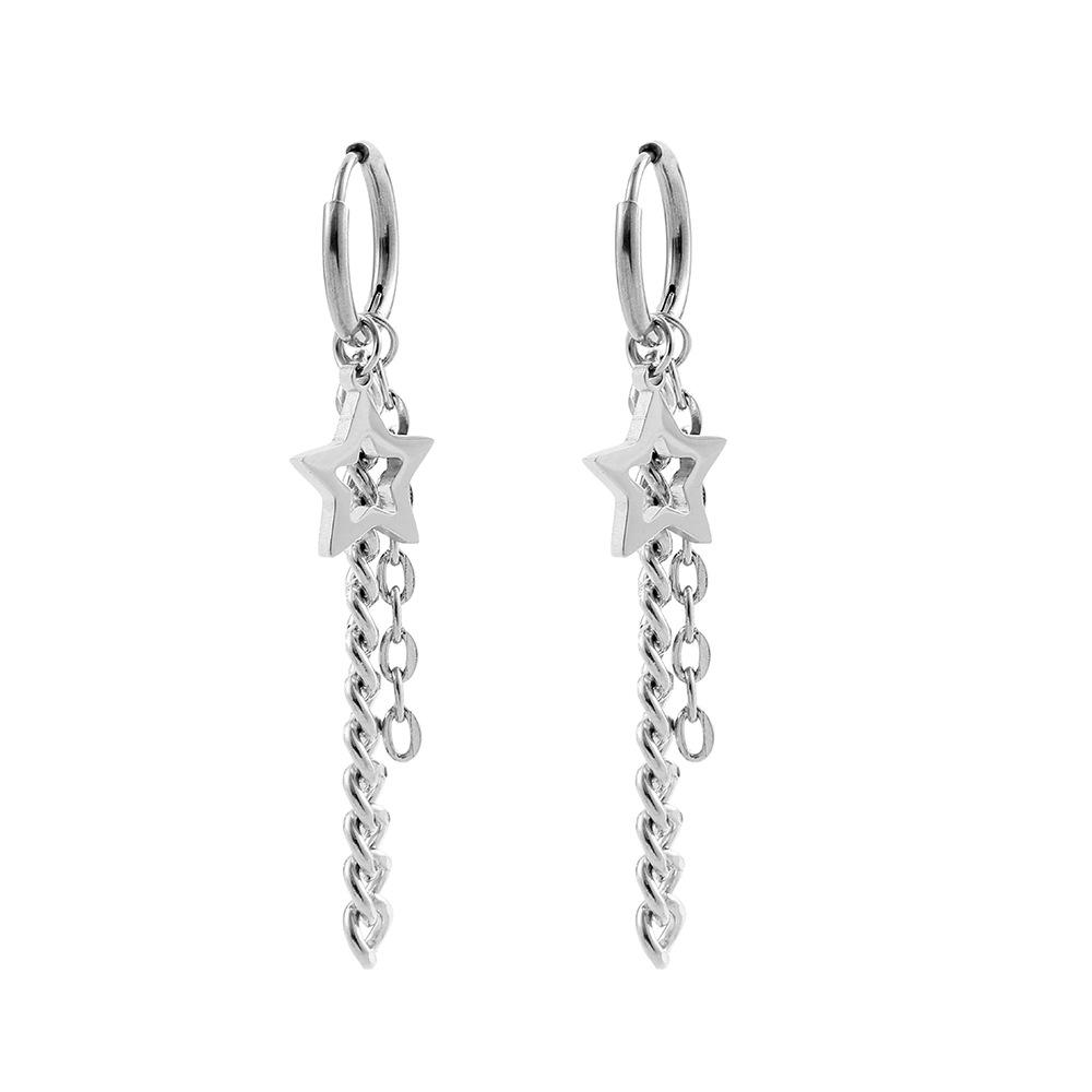 Fashion and personality all-match stainless steel five-pointed star chain earrings for men and women the same earrings jewelry