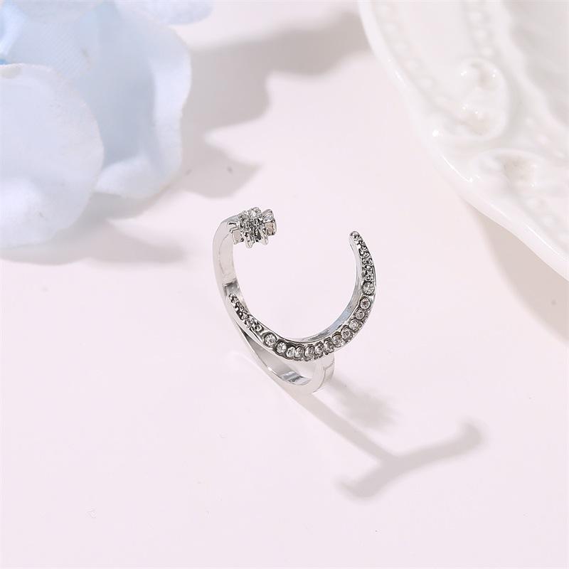 Crescent ring fashion star moon ring national star moon index finger open ring