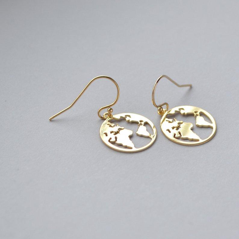 World Map Earrings Globe Earrings Delicate Gold World Map Stud Earrings Mother's Day Gift Ear Jewelry