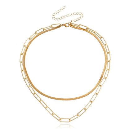 Jewelry Double Layer Multilayer Square Clavicle Chain Blade Snake Chain Clavicle Chain Ladies Necklace