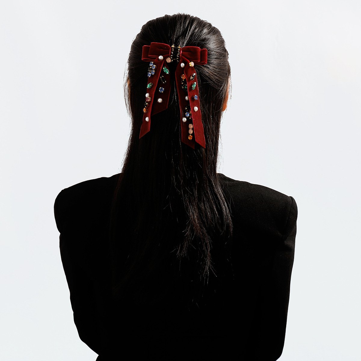 F2791 Hair Decoration Literary Double-layer Bow Hairpin Women's Gold Velvet Versatile Diamond Spring Clip