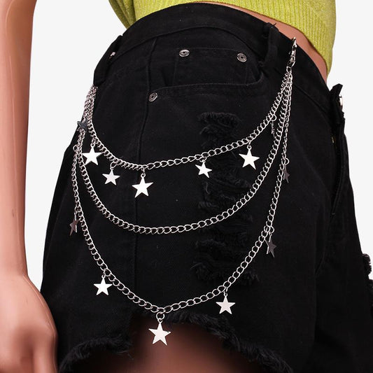 Popular Jewelry Punk Tassel Star Waist Chain Personality Versatile Pants Chain Fashion Multilayer Body Chain