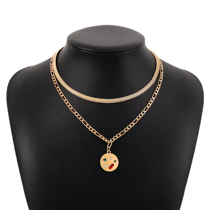 N1758 Sweet and Cool Stacked Necklace Round Pentagram Rhinestone Necklace Simple Metal Geometric Necklace