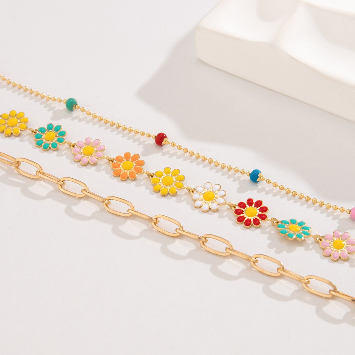 Jewelry Retro Ethnic Color Daisy Necklace Trendy Hip Hop Metal Chain Necklace Female