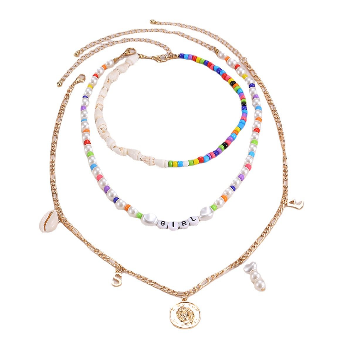 Jewelry Vacation Rice Bead Shell Clavicle Necklace Imitation Pearl Alphabet Portrait Tag Necklace