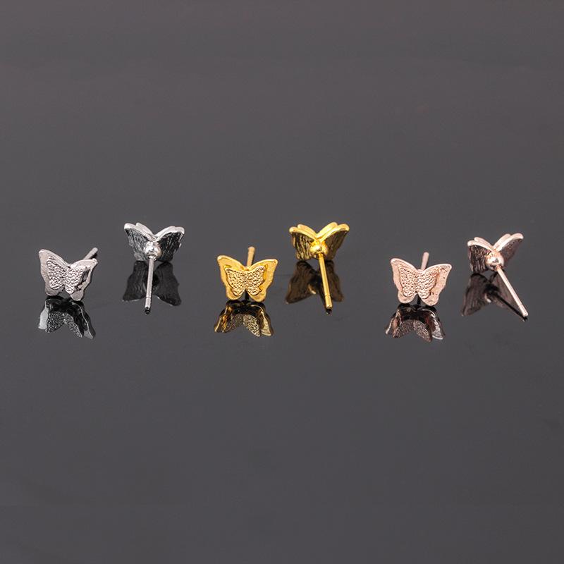 Fashion Pressed Sand Butterfly Stud Earrings Double Metal Three-dimensional Animal Earrings Chunna Jewelry