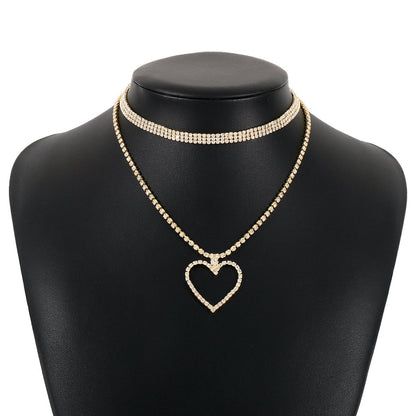 N1882 Light Luxury Sweet Geometric Love Necklace Rhinestone Claw Chain Temperament Minority Elegant Hong Kong Necklace