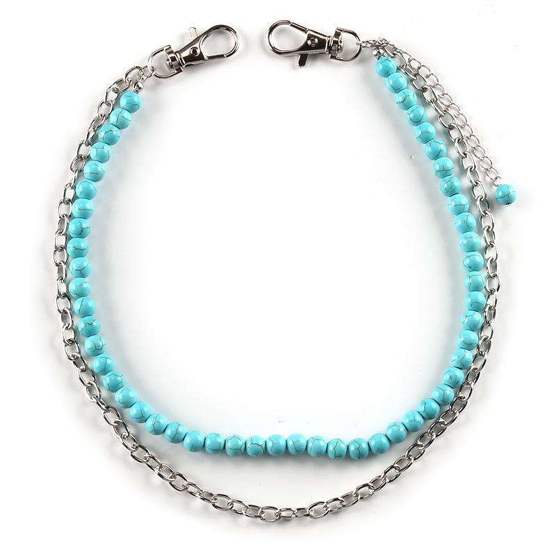 Jewelry natural blue turquoise hip-hop pants chain bouncing disco trend personality fashion jewelry