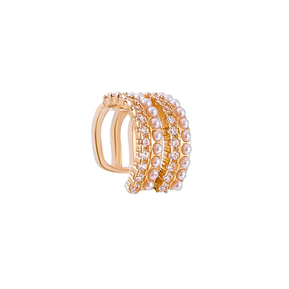 Niche zircon C-shaped ear bone clip design sense temperament multi-layer pearl no hole ear clip single French earrings