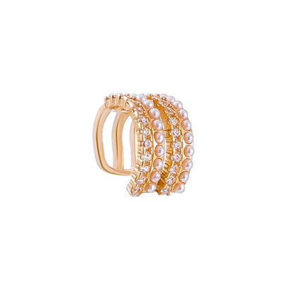 Niche zircon C-shaped ear bone clip design sense temperament multi-layer pearl no hole ear clip single French earrings
