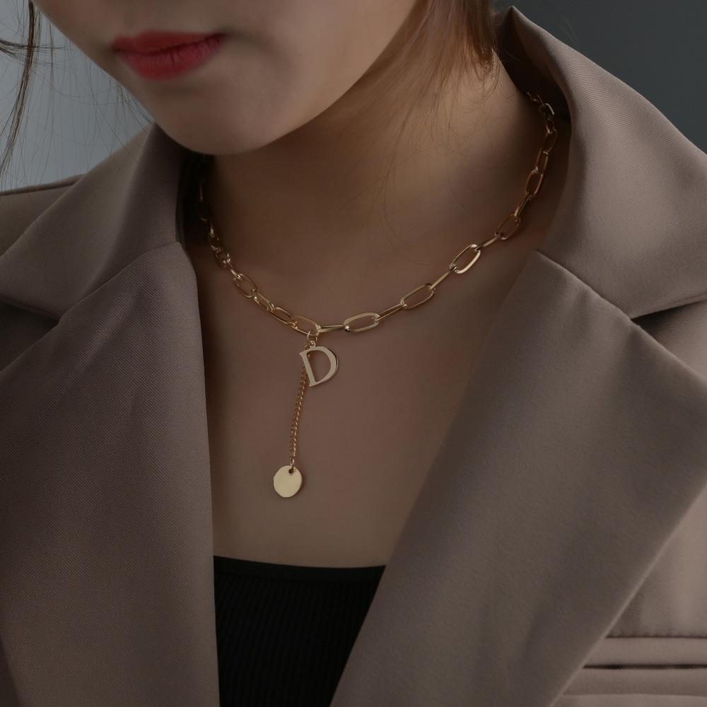 Fashion Simple Letter D Pendant Necklace Square Line Chain Clavicle Chain Necklace Ladies Accessories