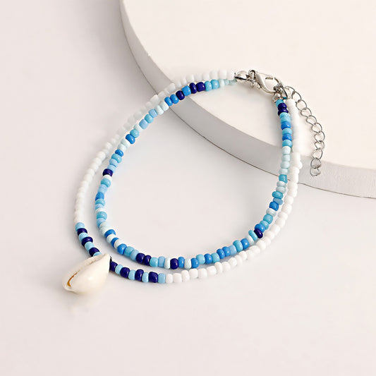 Jewelry Bohemian double-layer color rice beads shell beach anklet female summer