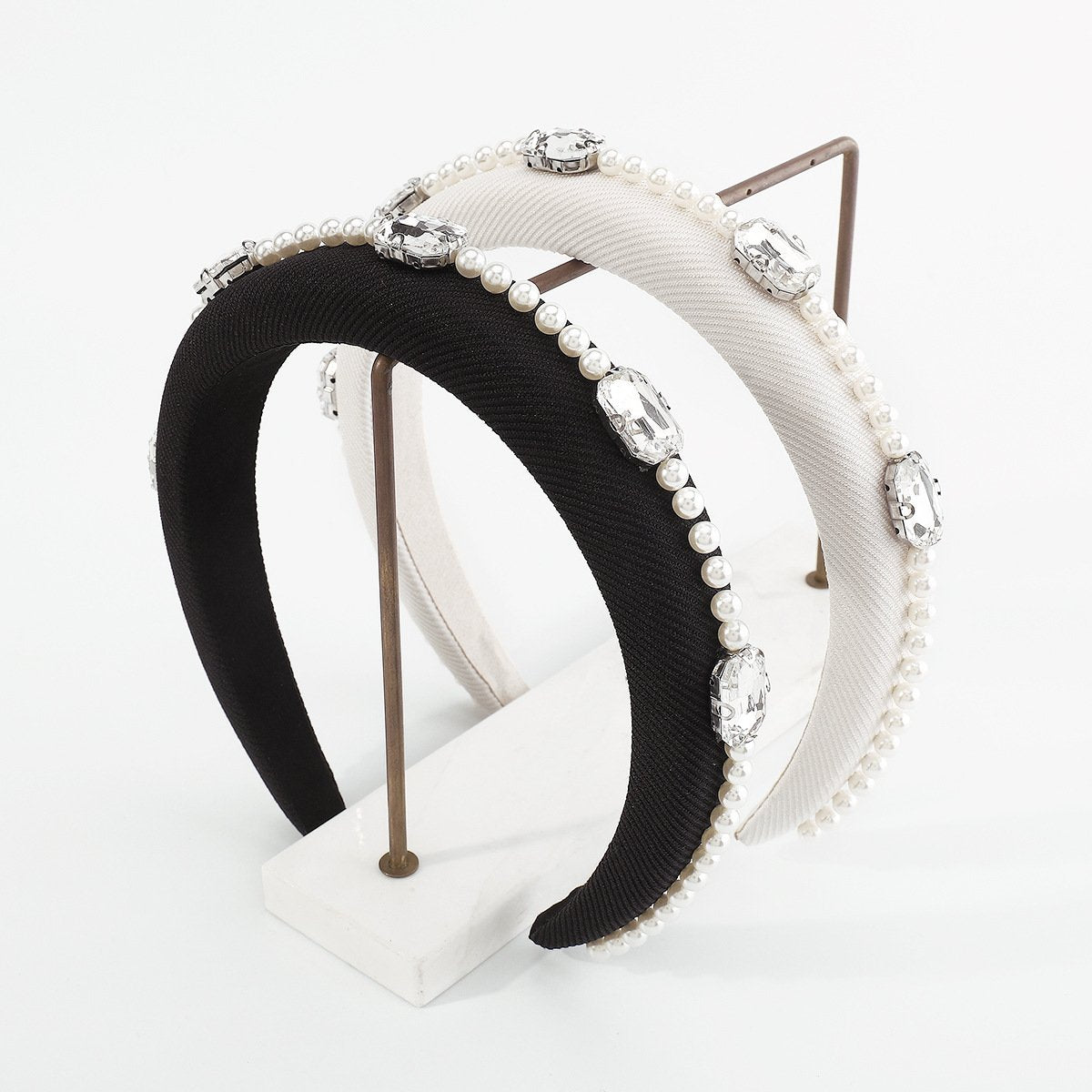 F492 French Retro Elegant Pearl Water Drill Headband Sponge High Skull Top Personality Light Luxury Atmosphere Fashionable Headband