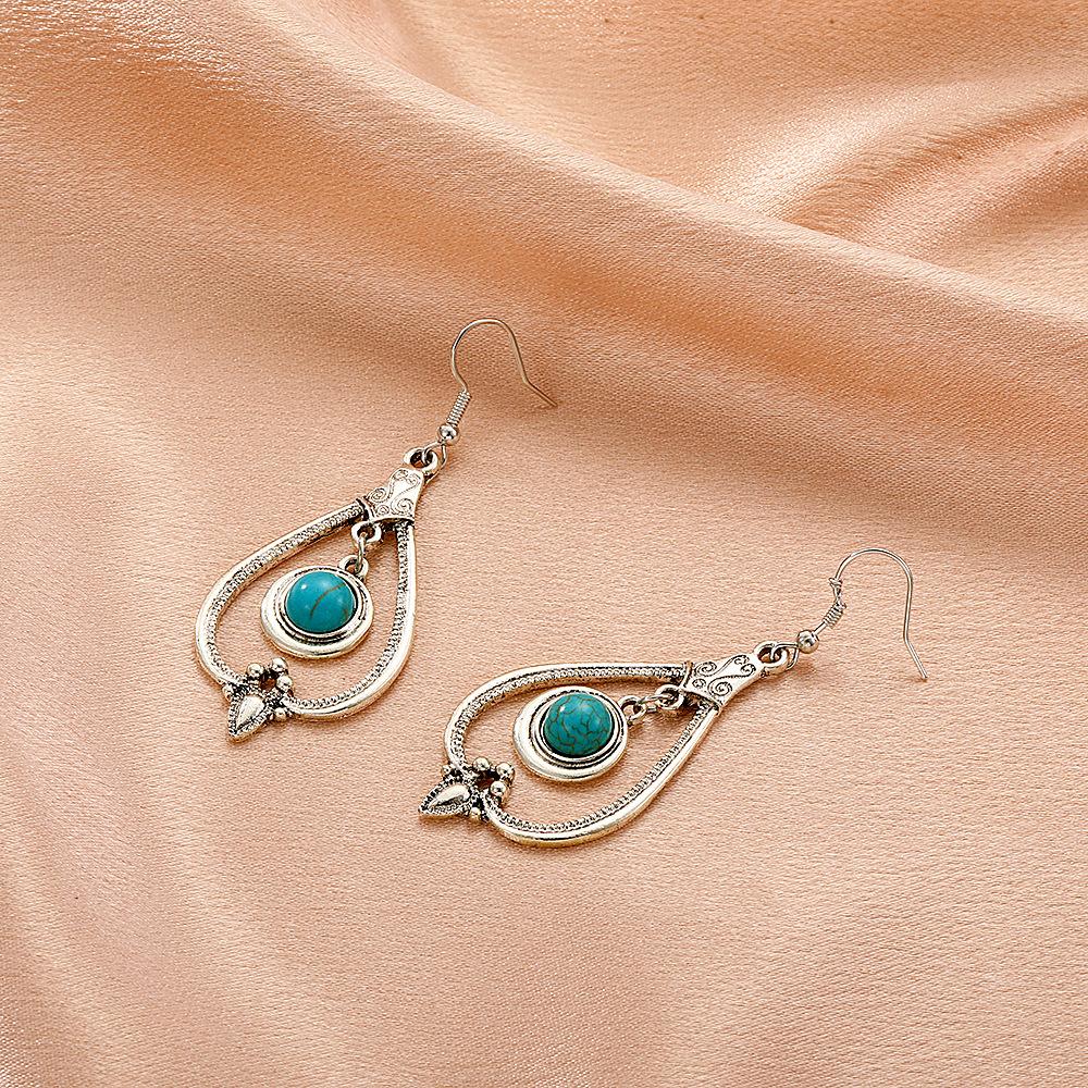 Bohemian turquoise geometric earrings ethnic retro hollow water drop earrings palace women