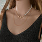 Fashion Alloy Handcuffs Asymmetrical Multilayer Necklace Simple Imitation Pearl Necklace Accessories