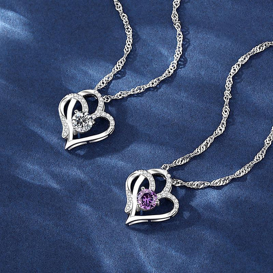 Fashion Women's Double Heart Shape Diamond Pendant Necklace Wedding Valentine's Day Accessories