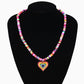 Niche design sense rainbow color soft pottery beaded gradient color large love necklace female simple all-match necklace