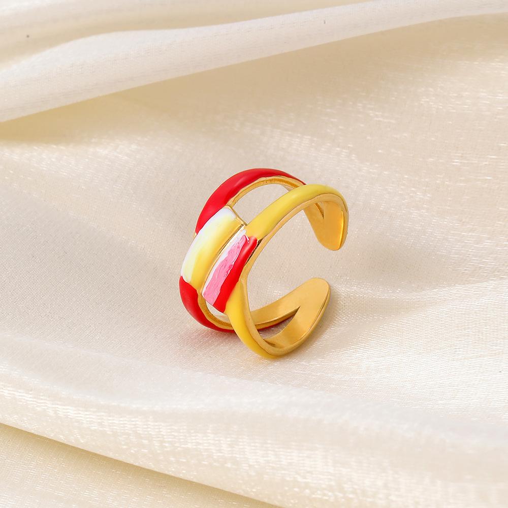 Creative stainless steel ring personality color graffiti open ring cute retro versatile fashion women