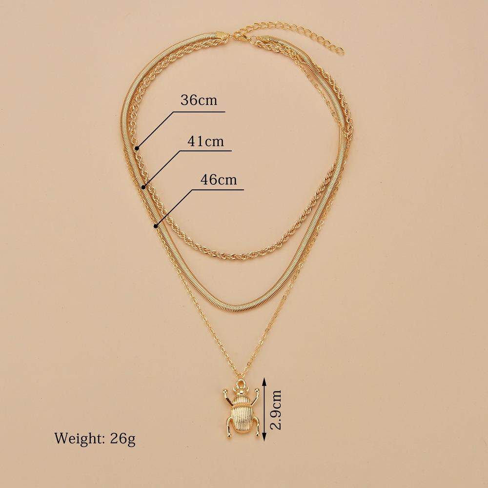 Retro Fashion Alloy Beetle Pendant Necklace Twist Snake Chain Multilayer Clavicle Chain Accessories