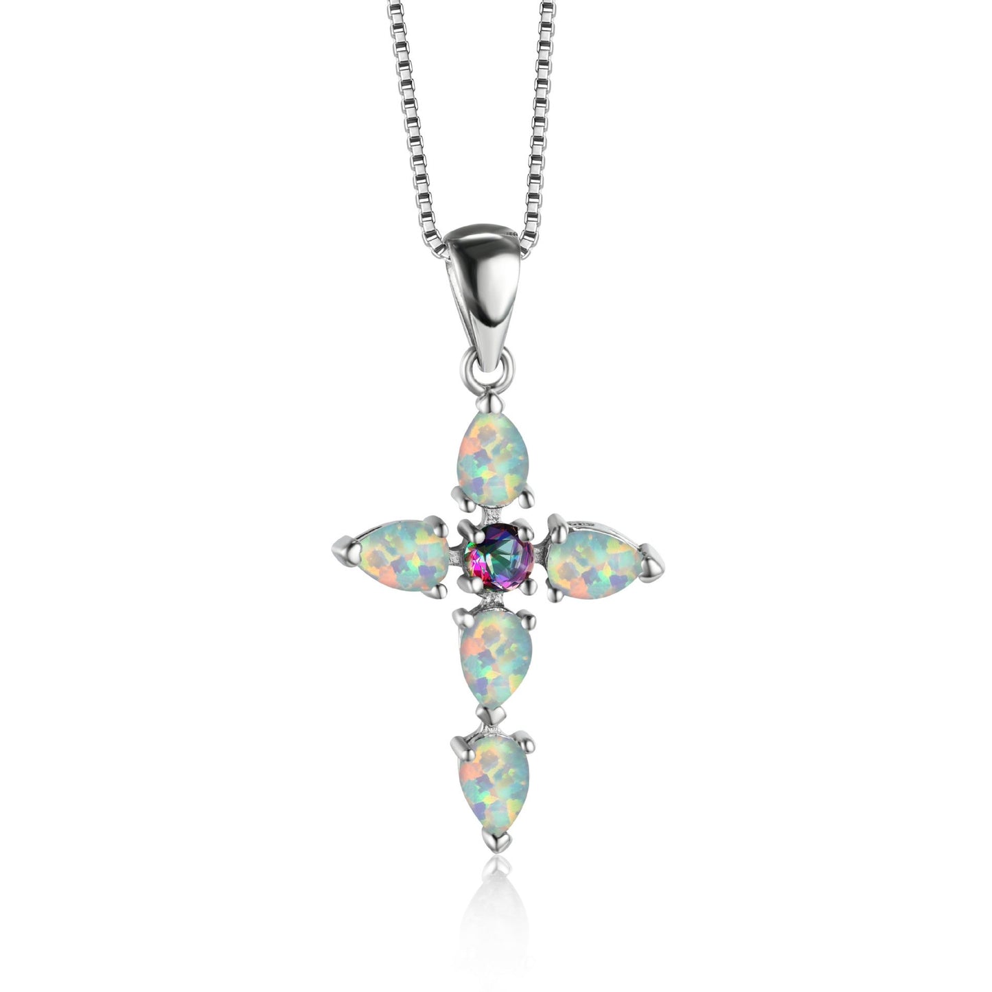 Explosive cross pendant necklace women's summer collarbone chain opal jewelry with diamond head jewelry