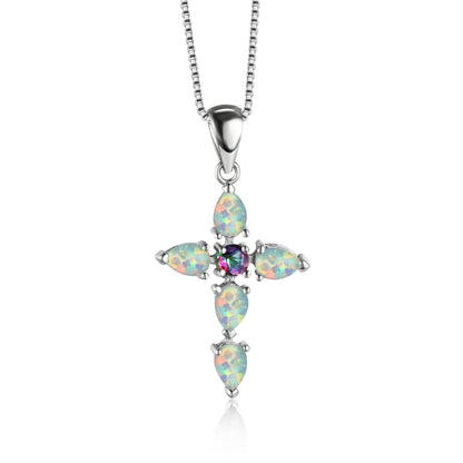 Explosive cross pendant necklace women's summer collarbone chain opal jewelry with diamond head jewelry