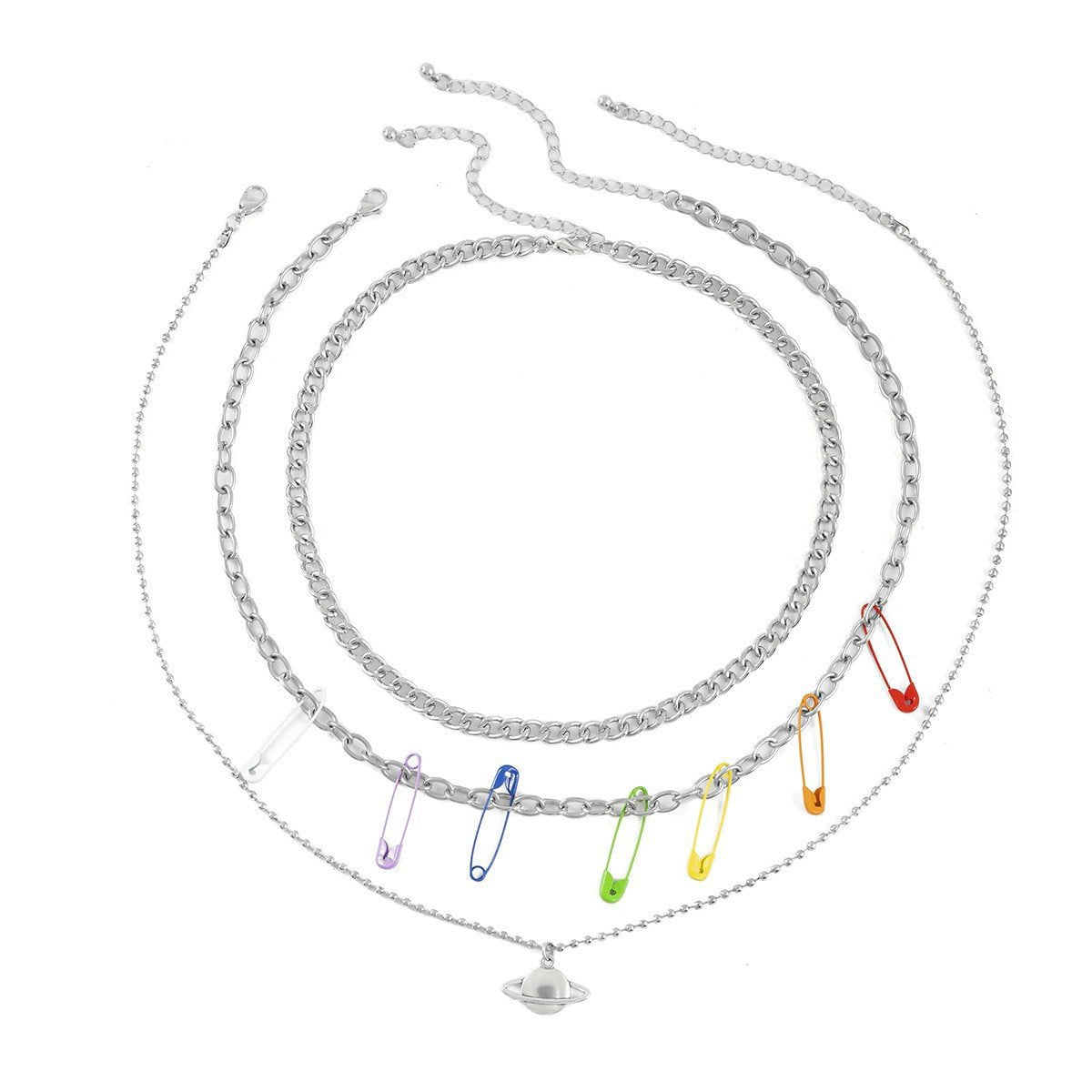 Jewelry Hip Hop Punk Stacked Metal Necklace Sweet Cool Color Pin Niche Planet Necklace