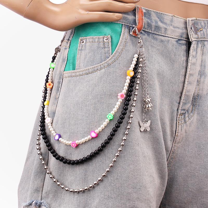 Jewelry punk retro pearl soft pottery chain multi-layer body chain simple butterfly bear waist chain