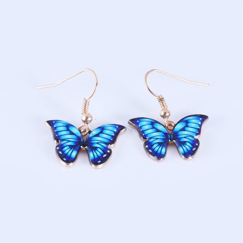 Set Butterfly Jewelry Colorful Double Layer Butterfly Pendant Necklace Feminine Elegant Butterfly Earrings