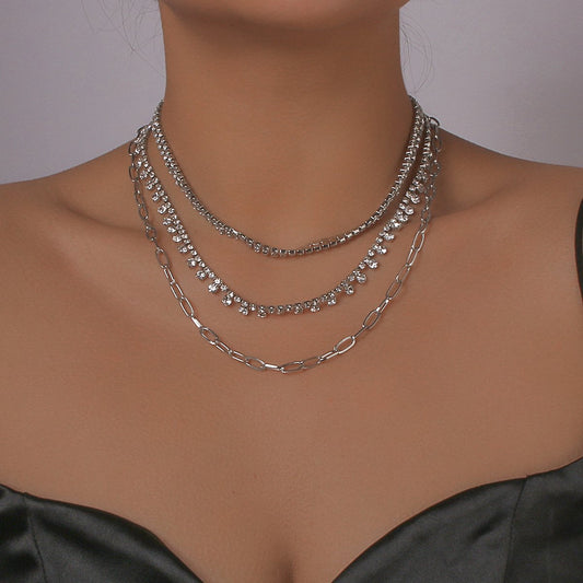 N1136 TikTok Alloy Claw Chain Street Shoot Trendy Necklace Light Luxury Geometric Multilayer Necklace