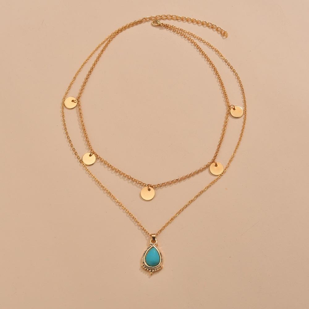 Fashion Round Iron Necklace Clavicle Chain Alloy Water Drop Pendant Multilayer Necklace Accessories