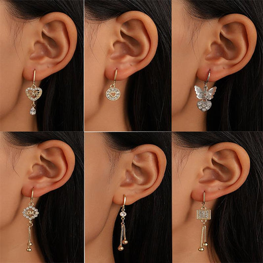 ins diamond tassel earring fashion temperament niche design metal geometric letter heart earring earrings