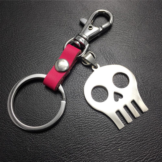 Skull bright stainless steel titanium steel pendant leather keychain Valentine's Day gift bag pendant can laser logo