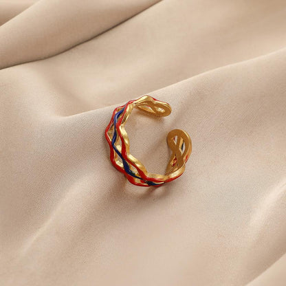 Fashion personality stainless steel dripping oil national flag color wavy line open ring ladies simple jewelry