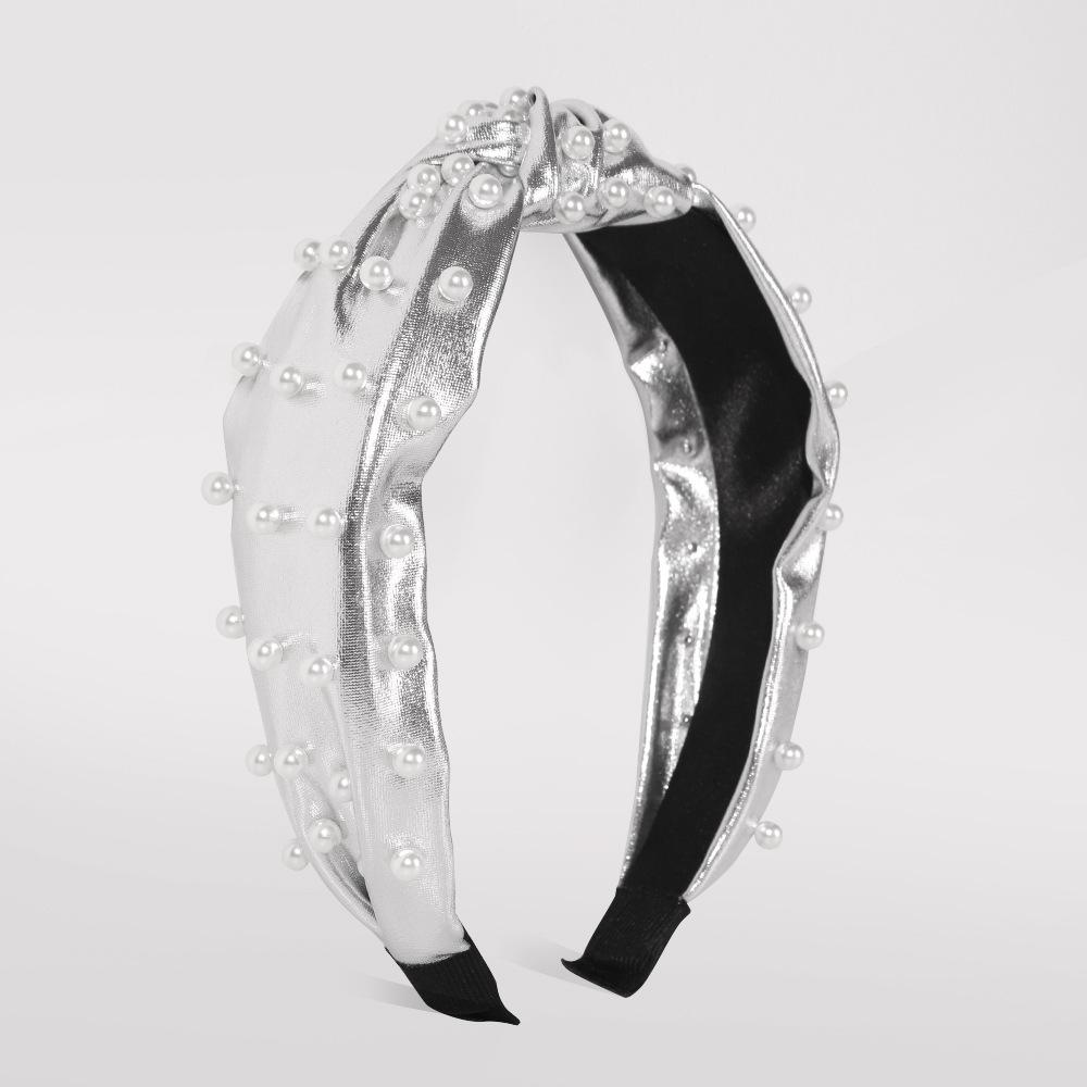 F251 Fashion Geometric Pearl Headband Women's PU Sequin Trendy Headband Explosive Style Hair Accessories