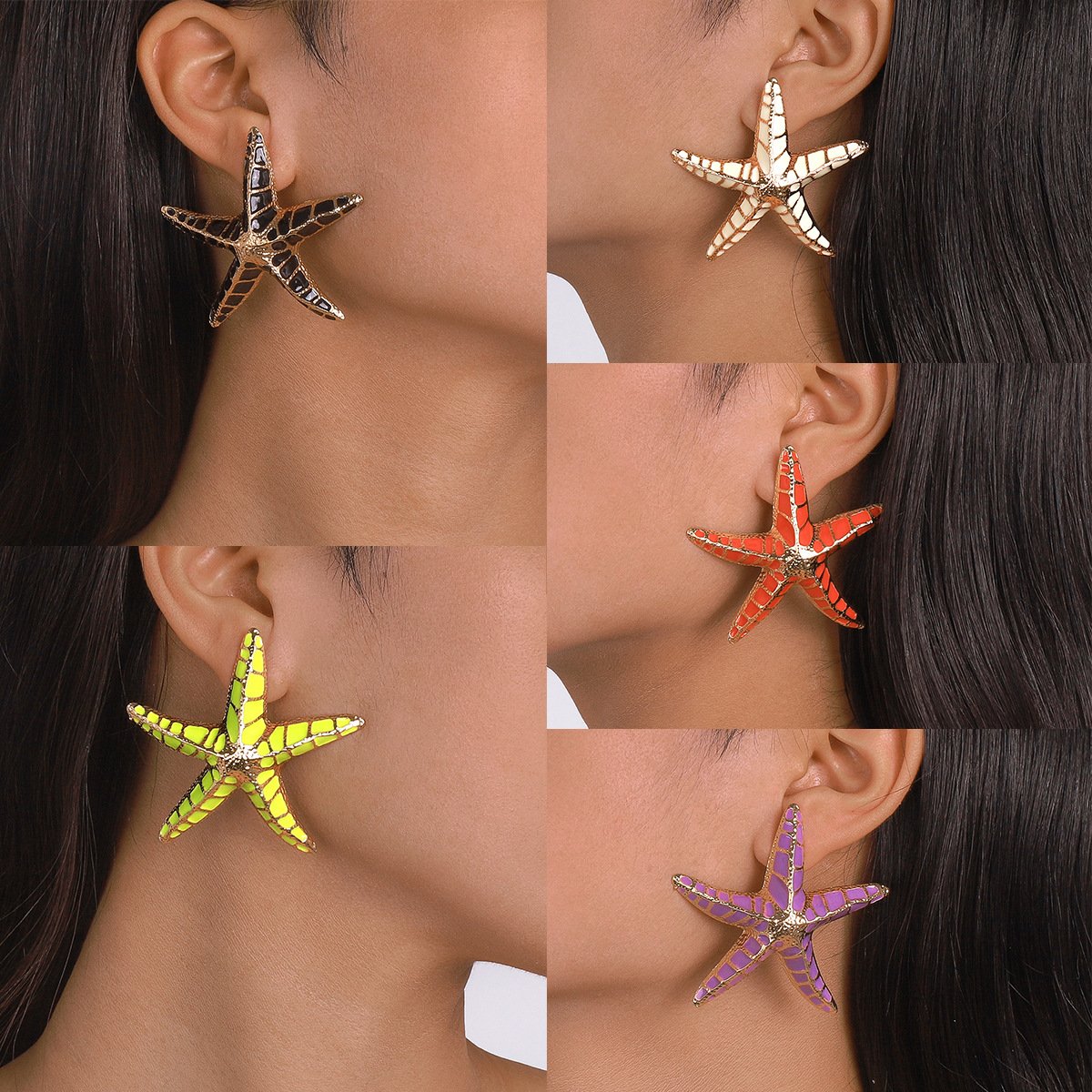 E1841 Jewelry Geometry Heavy Industry Alloy Drip Oil Earrings Starfish Beach Vacation Earrings Female