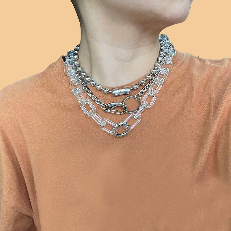 Necklace Jewelry Punk Retro Acrylic Thick Chain Necklace Fashion Versatile Bead Clavicle Chain