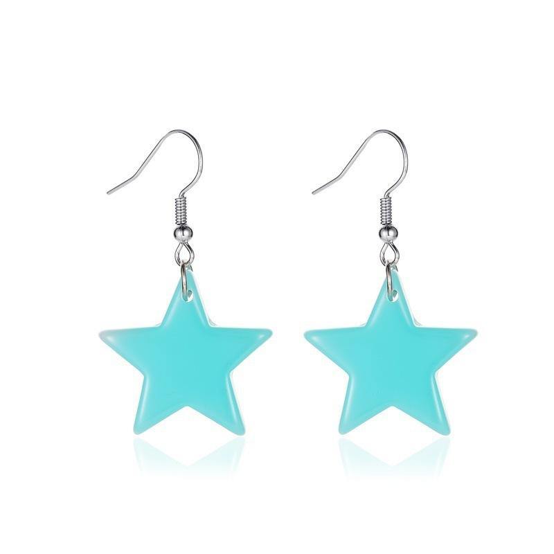 Sweet candy-colored five-pointed star earrings fashion fluorescent star earrings trendy fun girl earrings