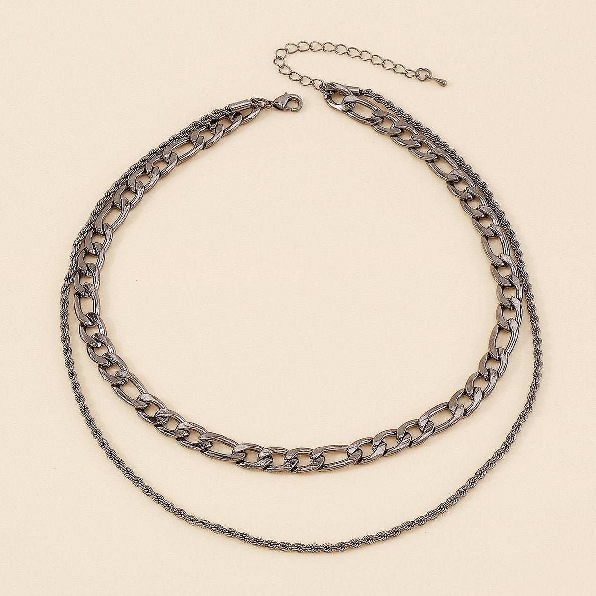 N8889 double-layer stacked necklace Cuban chain hip-hop punk necklace niche geometric personality clavicle chain