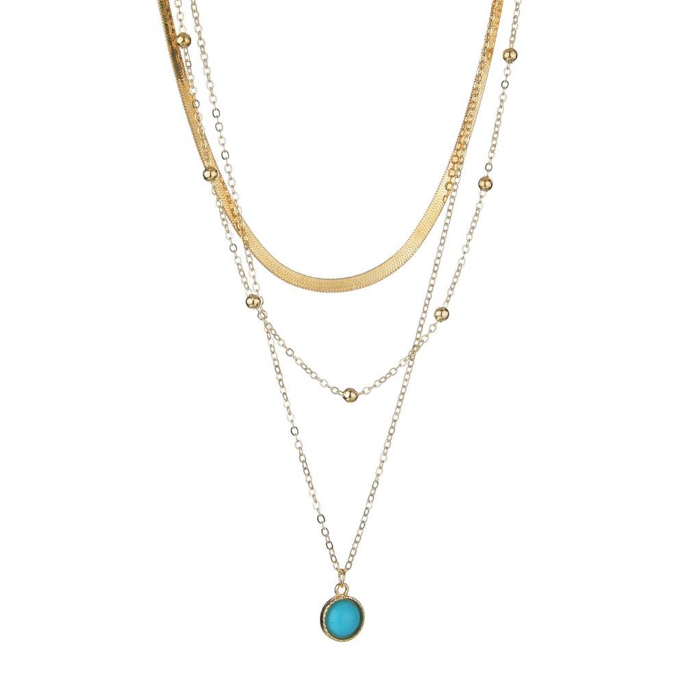 Vintage Ethnic Round Resin Accessories Pendant Necklace Snake Chain Multilayer Necklace Women Jewelry