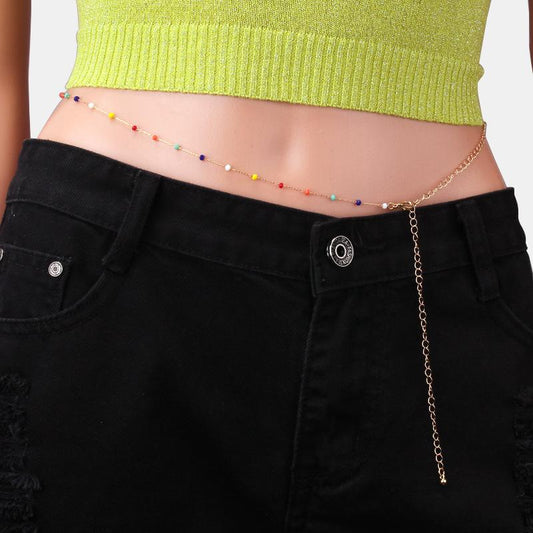 Bohemian color rice beads tassel waist chain female ins simple geometric round bead sexy body chain