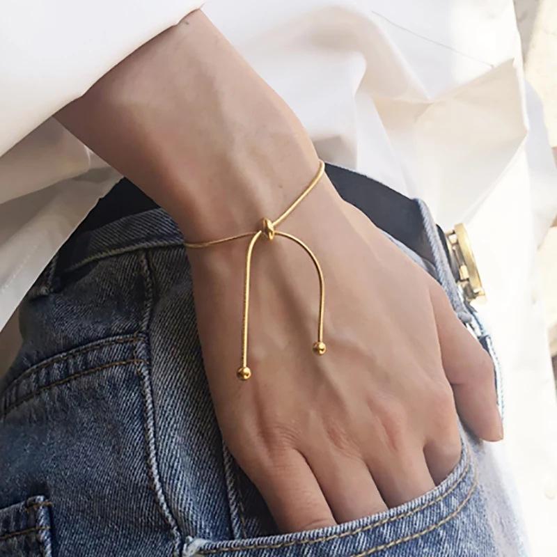 Jewelry Simple and Versatile Long Tassel Necklace Fashion Adjustable Metal Square Snake Bone Chain Necklace