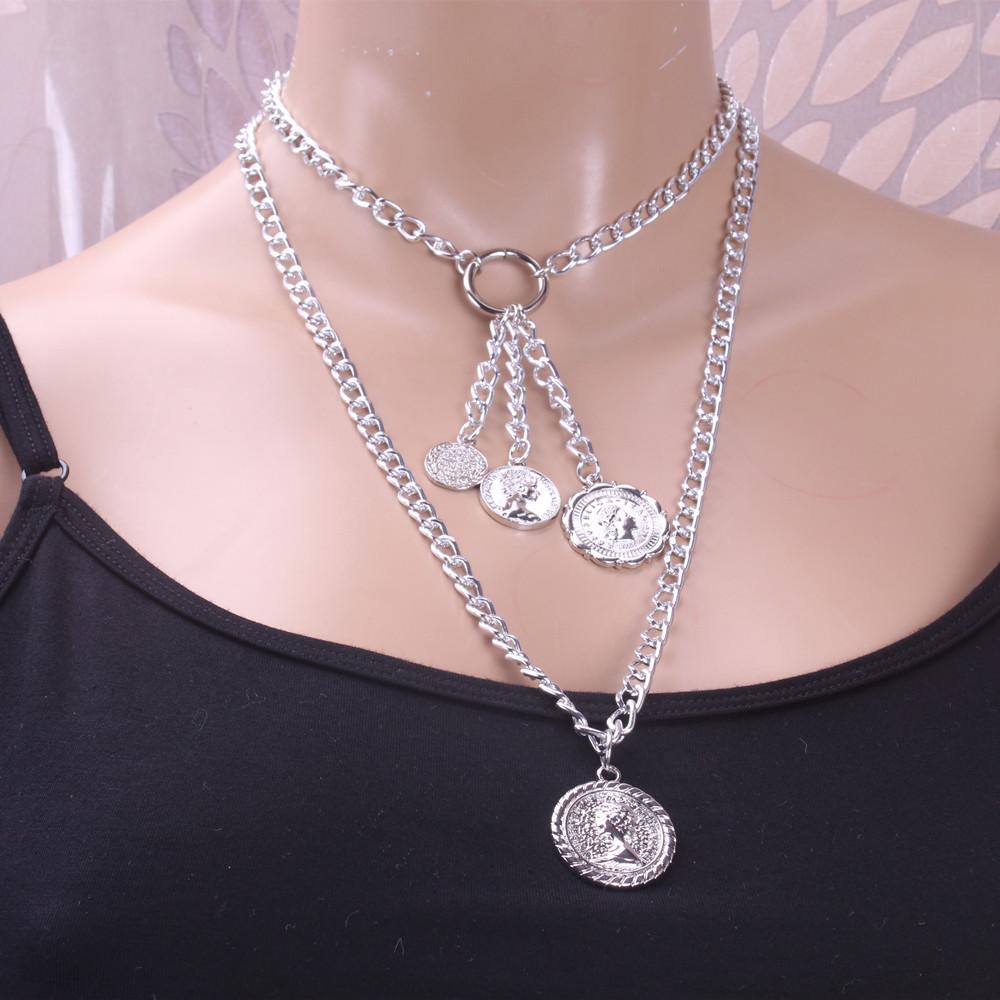 Explosive style head portrait pendant necklace clavicle chain female fashion popular retro alloy multi-layer pendant necklace