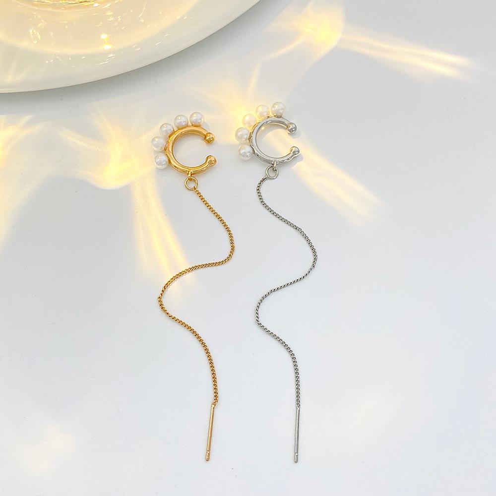 ins simple pearl ear bone clip female fashion temperament niche design long tassel ear wire single earring