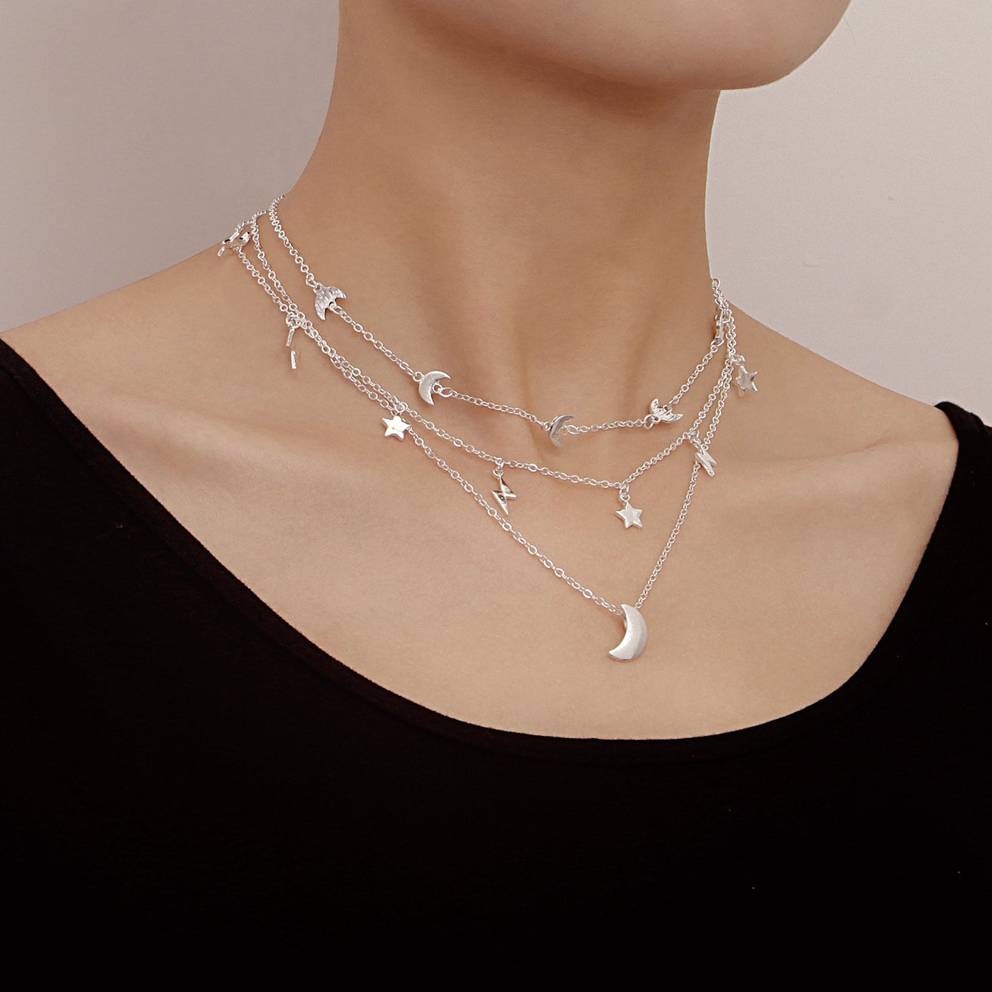 Jewelry Star Moon Pendant Double Layer Necklace Creative Retro Simple Alloy Necklace