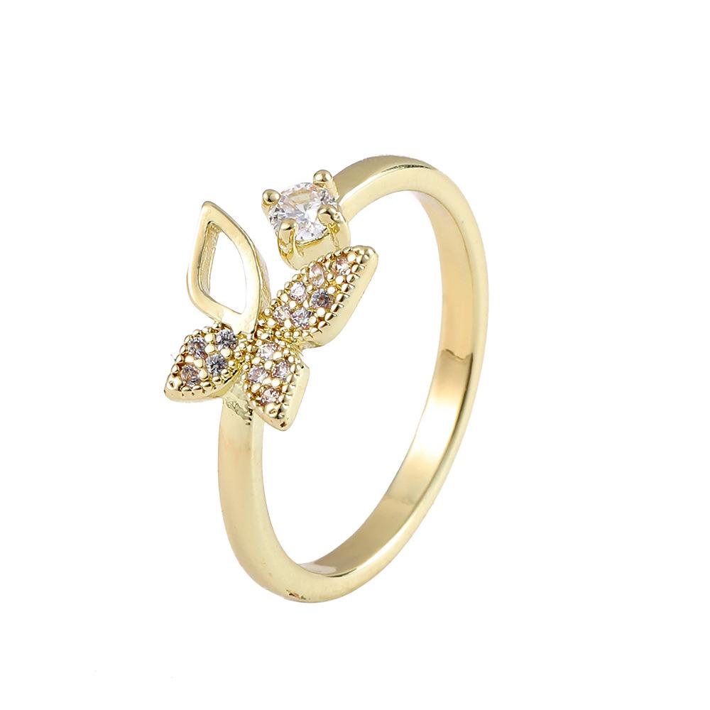 Simple, cold and irregular butterfly full of diamonds opening copper micro-inlaid zircon ring light luxury versatile personality ladies ring