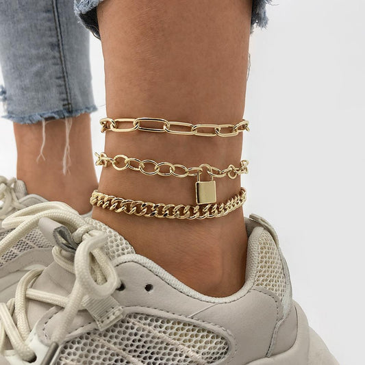 A55 Jewelry Personality Fashion Punk Anklet Geometric Cool Street Shot Hollow Foot Decoration Set